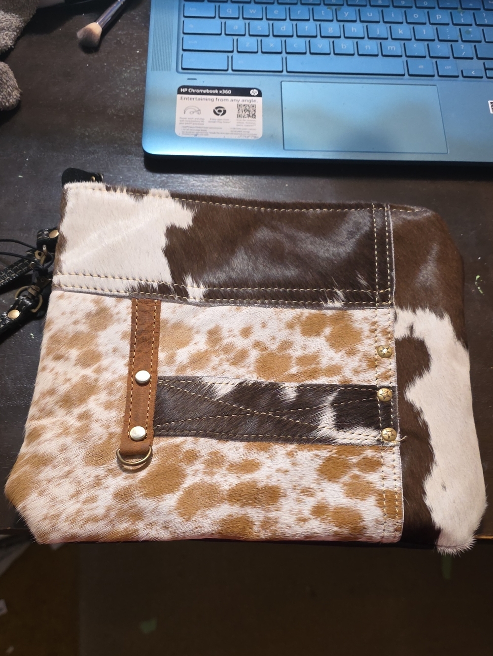 Myra Bag Cowhide Crossbody Clutch in Brown, White, Tan